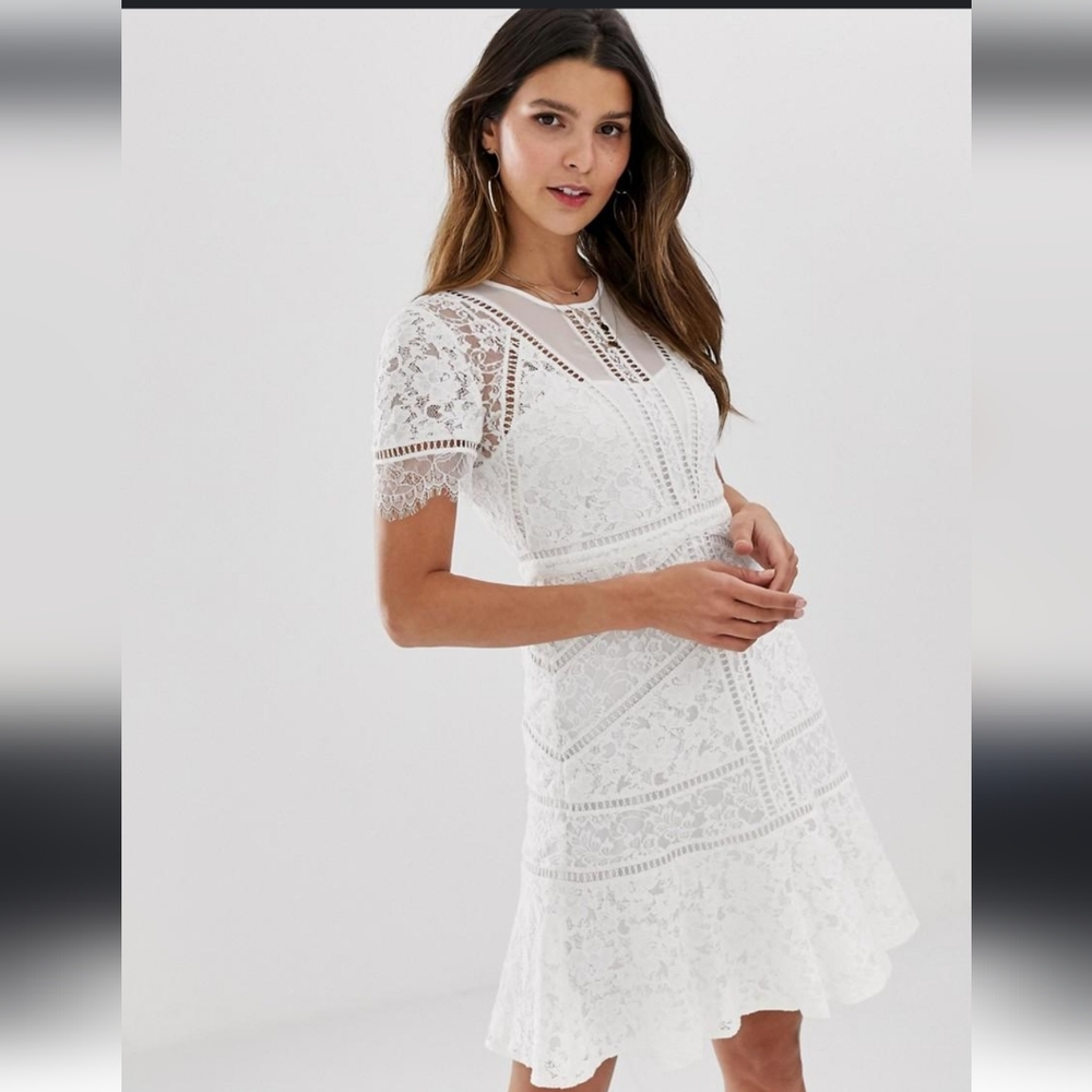 French Connection Chante Lace Minidress size 10 bridal shower bachelorette - Picture 11 of 14